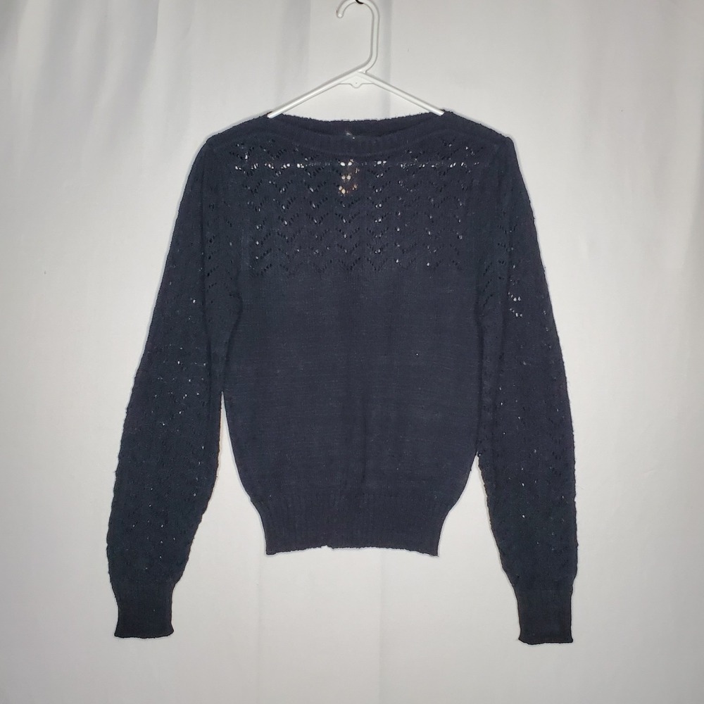 Vintage Boundary Waters Sweater Women Large Pointelle Knit Banded Hem 80s...